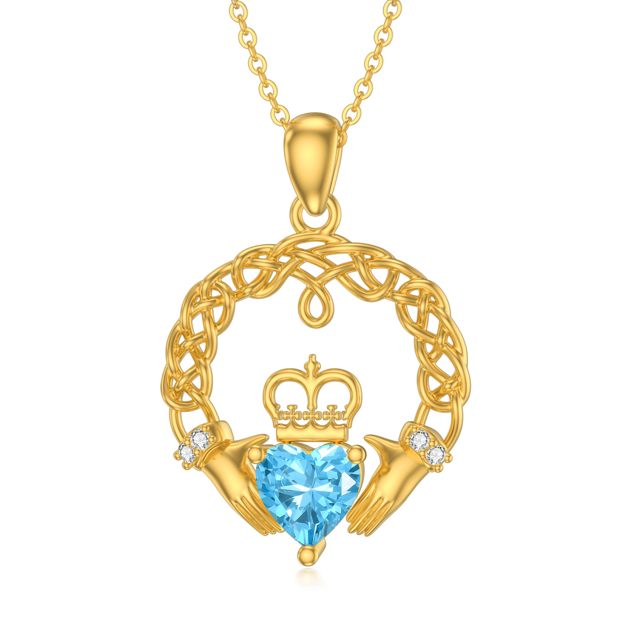 Collier avec pendentif couronne en or 14 carats et zircone cubique-1