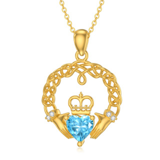 10K Gold Cubic Zirconia Crown Pendant Necklace-22