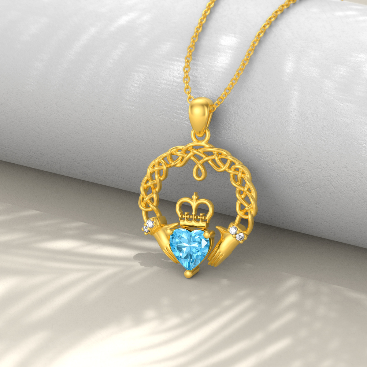 14K Gold Cubic Zirconia Crown Pendant Necklace-3