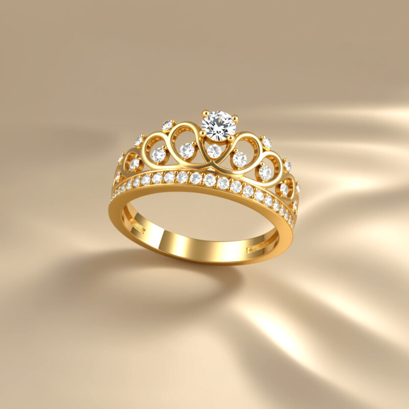 14K Gold Crown Vintage Lab Diamonds Custom Engagement Ring-2