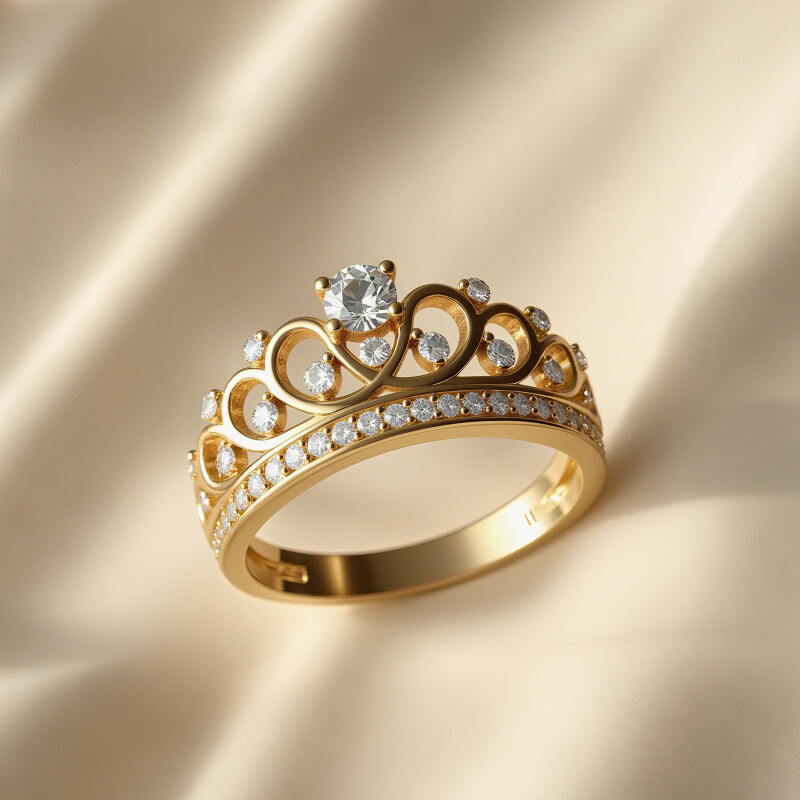 14K Gold Crown Vintage Lab Diamonds Custom Engagement Ring-3