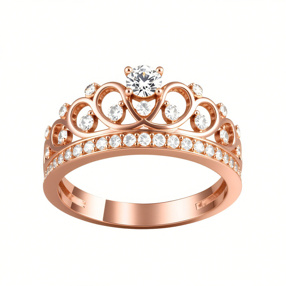 Anillo de Compromiso Personalizado con Diamantes de Laboratorio Vintage y Corona de Oro 14K-5