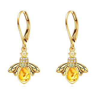 14K Gold Crystal & Cubic Zirconia Bee Lever-back Earrings-3