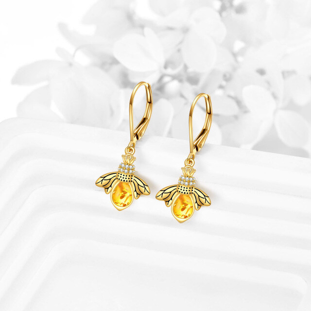 10K Gold Crystal & Cubic Zirconia Bee Lever-back Earrings-3