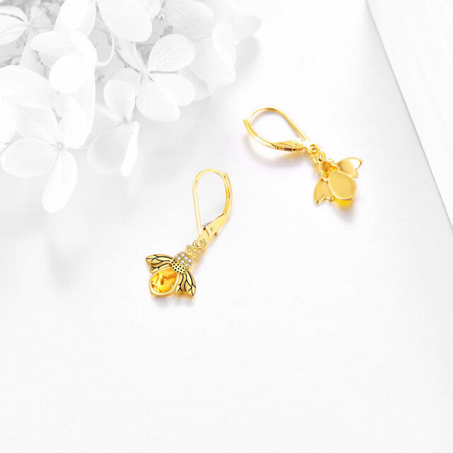 Boucles d'oreilles dormeuses en forme d'abeille en cristal et zircone cubique en or 14 carats-4