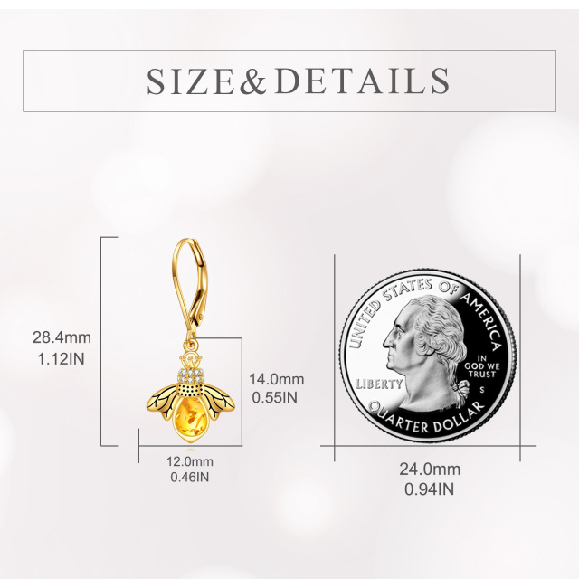 10K Gold Crystal & Cubic Zirconia Bee Lever-back Earrings-5