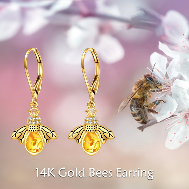 Boucles d'oreilles dormeuses en forme d'abeille en cristal et zircone cubique en or 14 carats-6