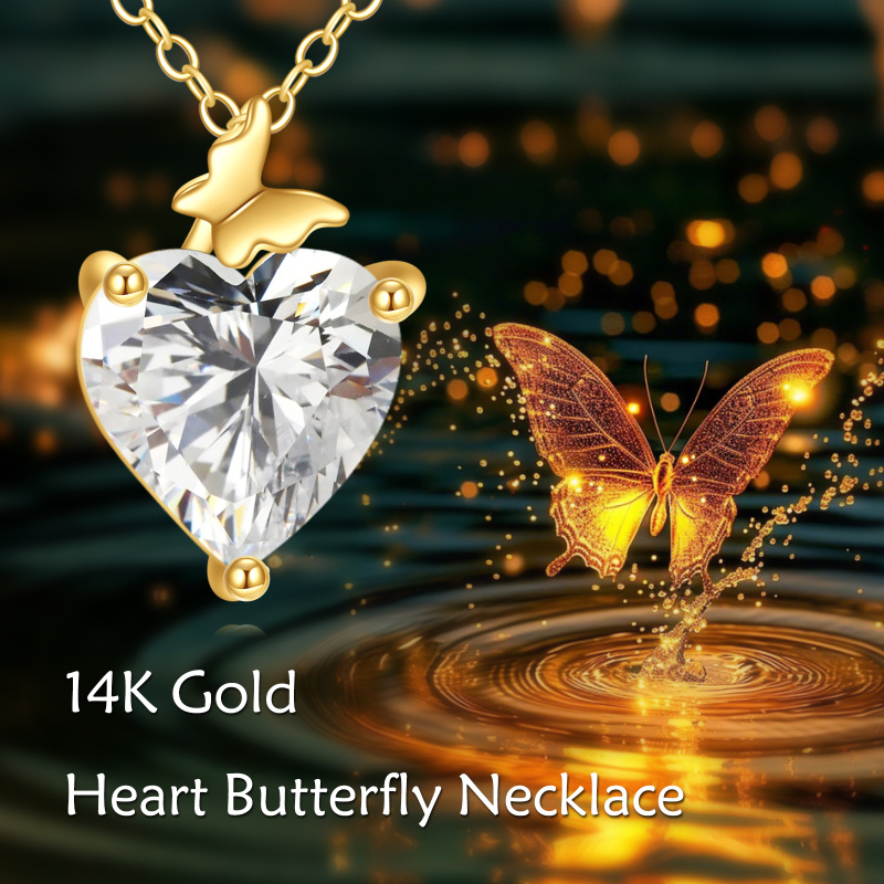 Collar colgante de oro de 14 quilates con mariposa y corazón de cristal-5