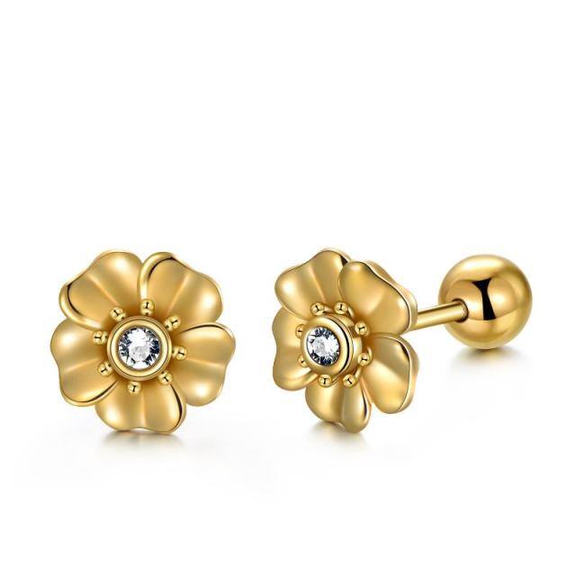 10K Gold Crystal Cherry Blossom Stud Earrings-1