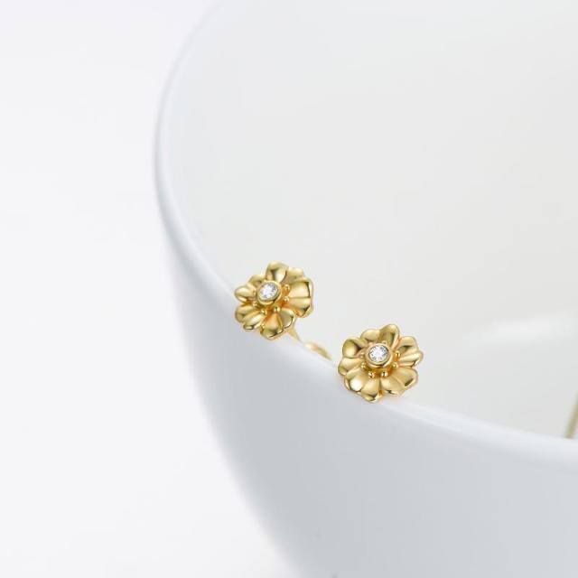 Pendientes de oro de 14 quilates de cristal Flor de Cerezo-3