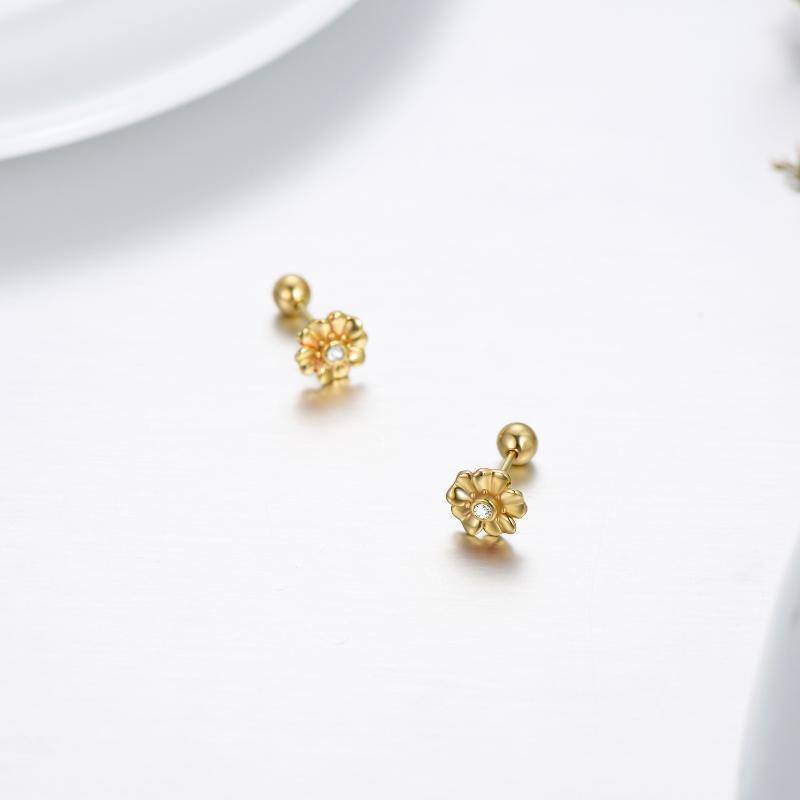 10K Gold Crystal Cherry Blossom Stud Earrings-4