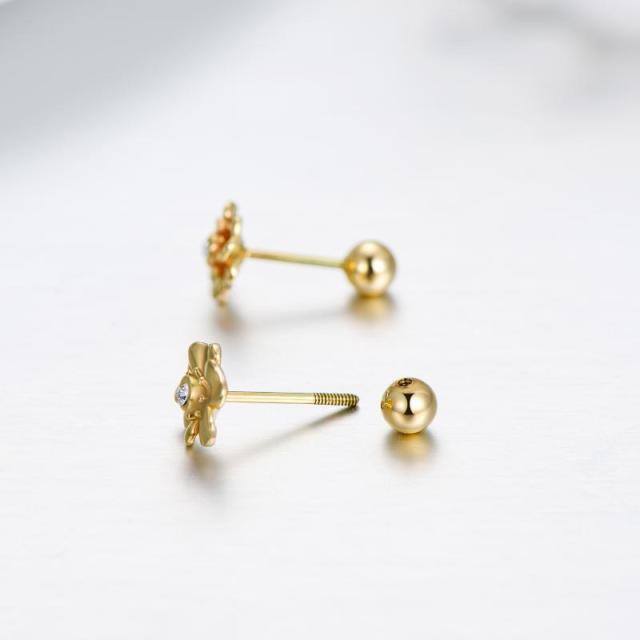 10K Gold Crystal Cherry Blossom Stud Earrings-5