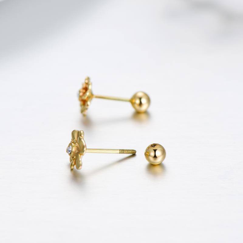 18K Gold Crystal Cherry Blossom Stud Earrings-5