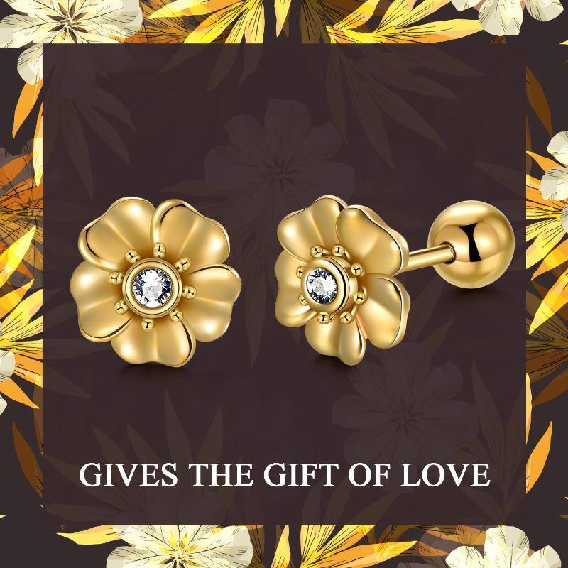 18K Gold Crystal Cherry Blossom Stud Earrings-7