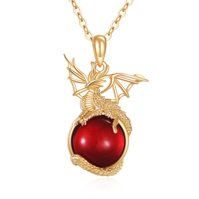 14K Gold Crystal Dragon Pendant Necklace-1