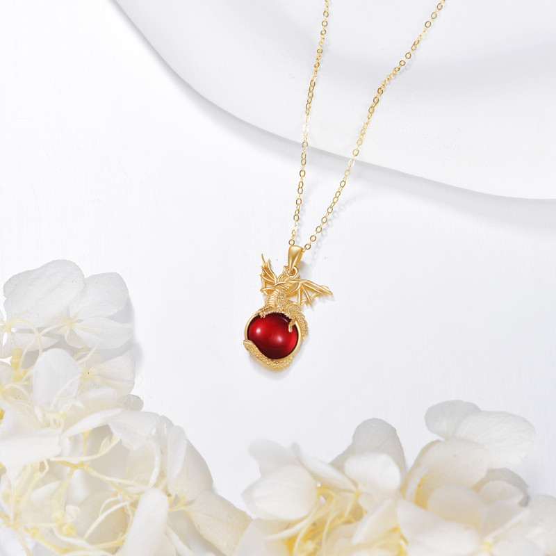 14K Gold Crystal Dragon Pendant Necklace-3