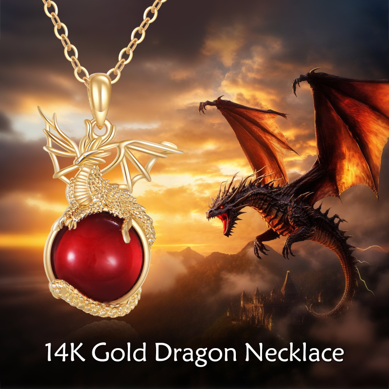 14K Gold Crystal Dragon Pendant Necklace-5