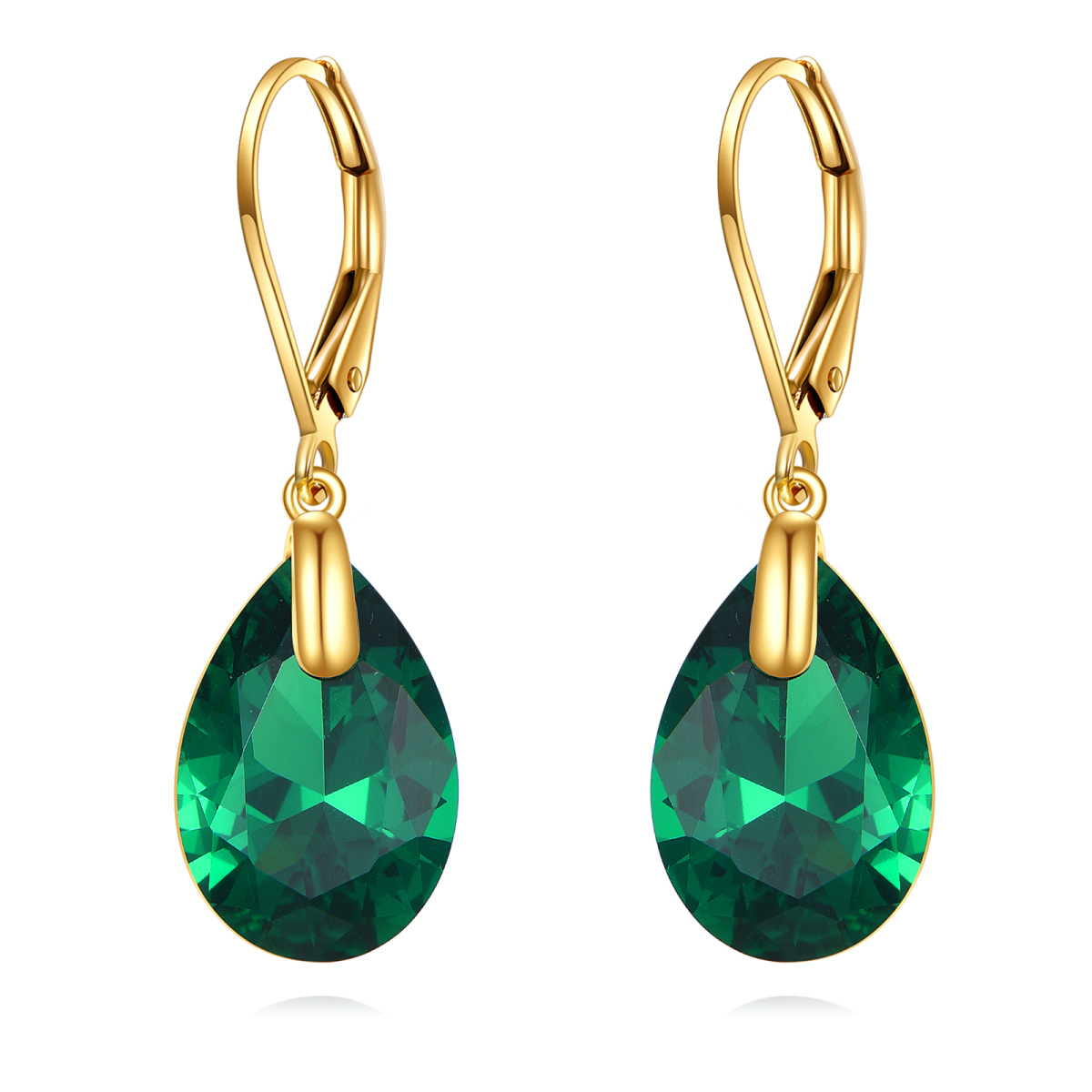 10K Gold Crystal Drop Shape Drop Earrings-1