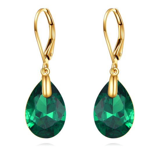 10K Gold Crystal Drop Shape Drop Earrings