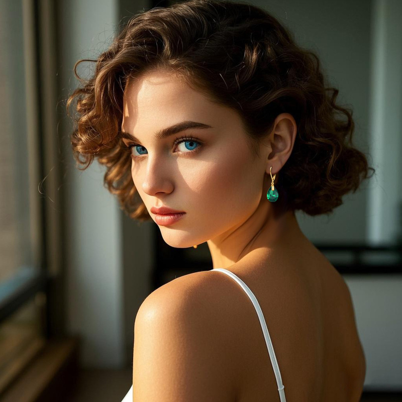 10K White Gold Crystal Drop Shape Drop Earrings-2