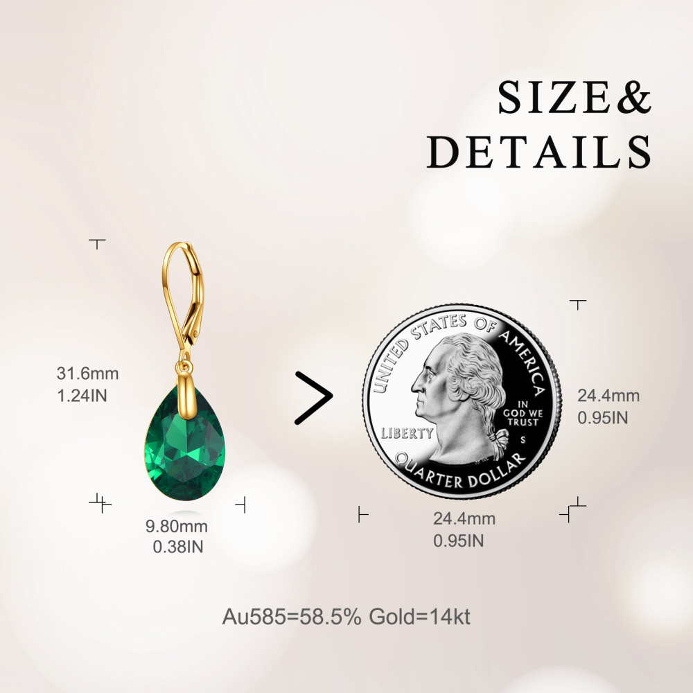 Boucles d'oreilles pendantes en or 14 carats avec cristaux en forme de goutte-5