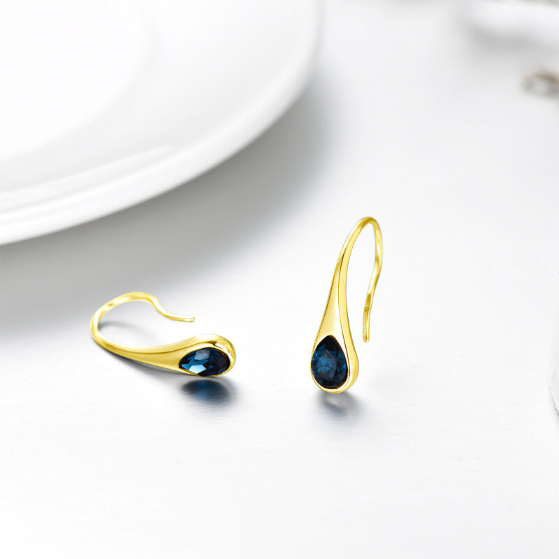 Pendientes colgantes de oro blanco de 10 quilates con forma de gota de cristal-3