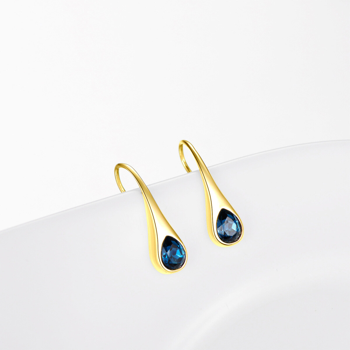 14K Gold Crystal Drop Shape Drop Earrings-4