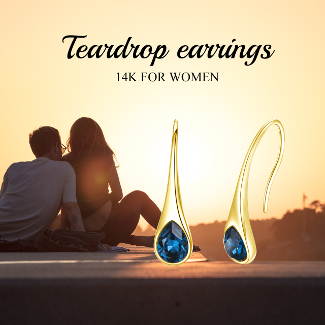 14K Gold Crystal Drop Shape Drop Earrings-6