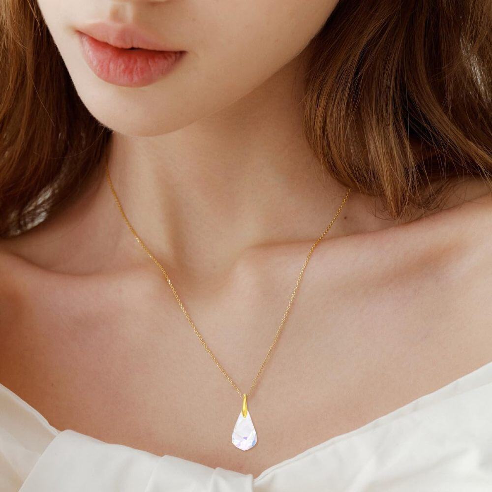 10K Gold Crystal Drop Shape Pendant Necklace-2