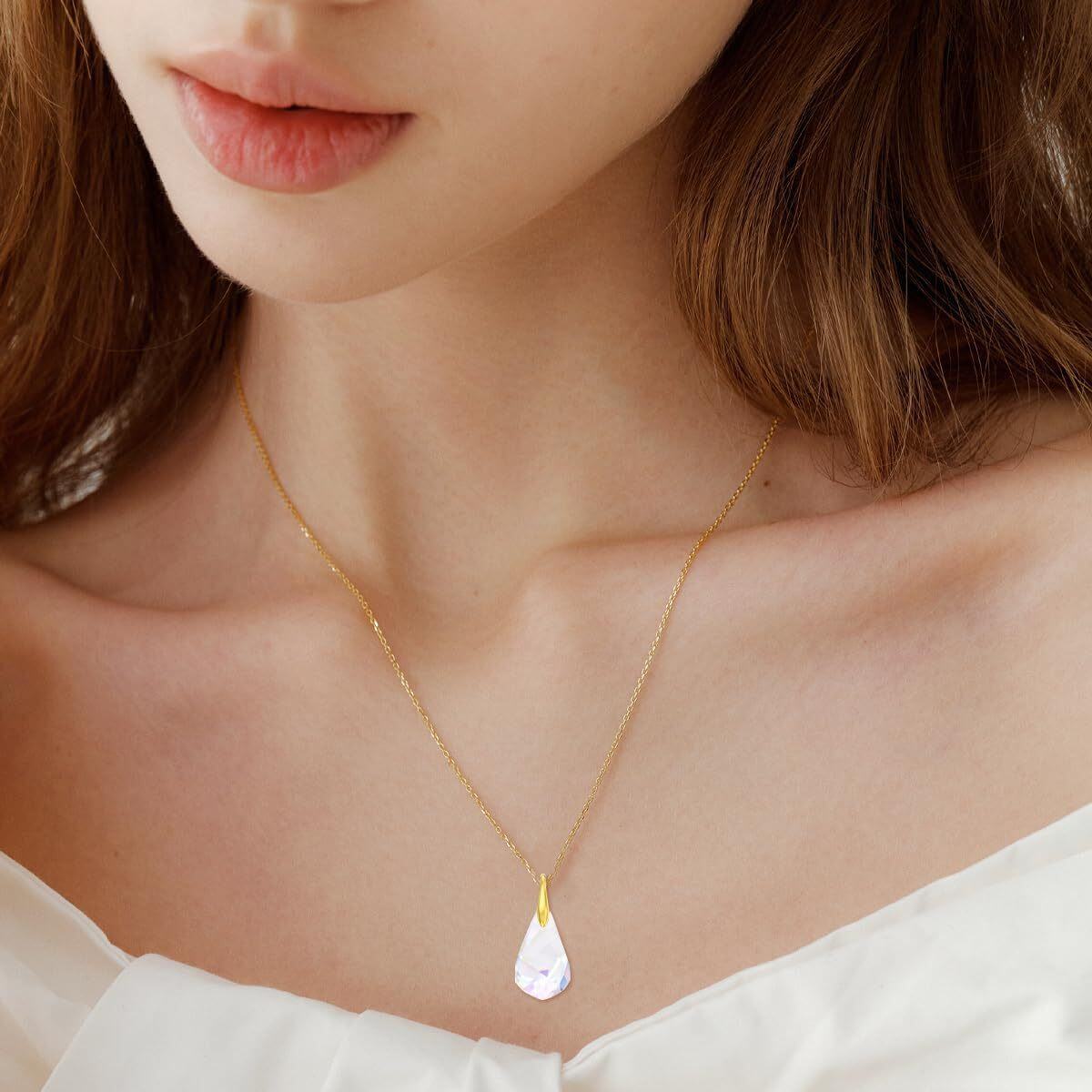 Collar con colgante de gota de cristal en oro de 14 quilates-2