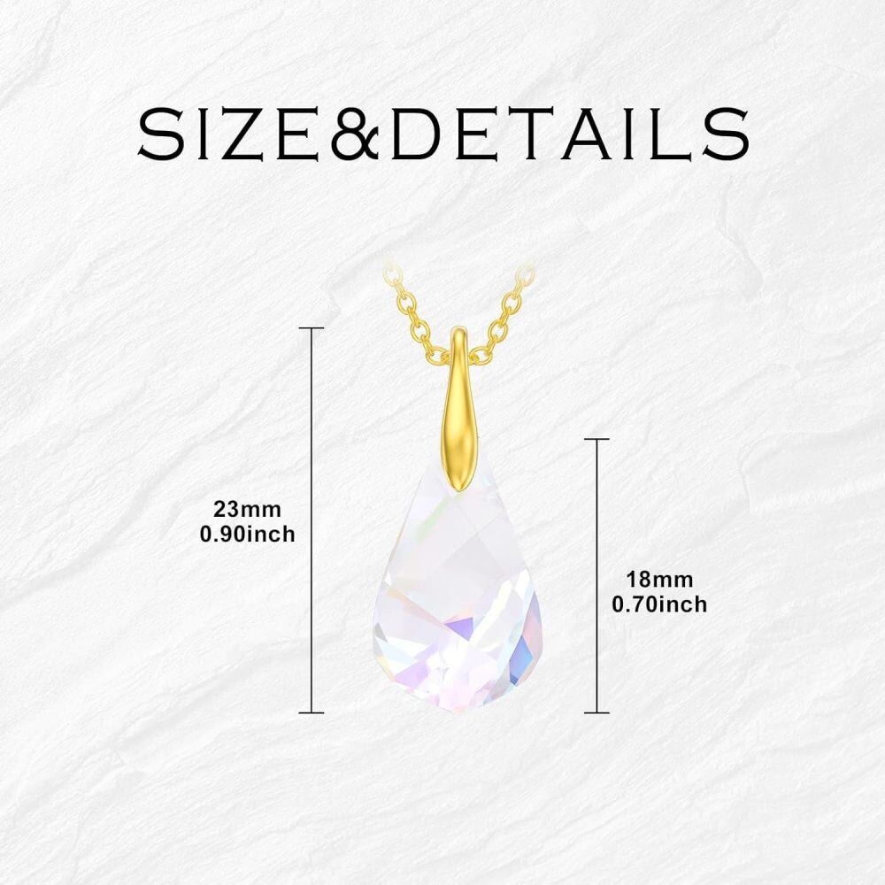 10K Gold Crystal Drop Shape Pendant Necklace-5