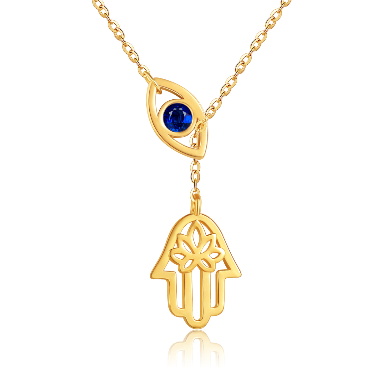 10K Gold Crystal Evil Eye Adjustable Y Necklace-1