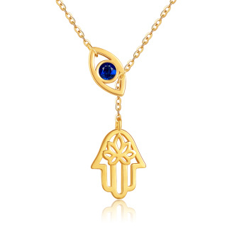 10K Gold Crystal Evil Eye Adjustable Y Necklace-8