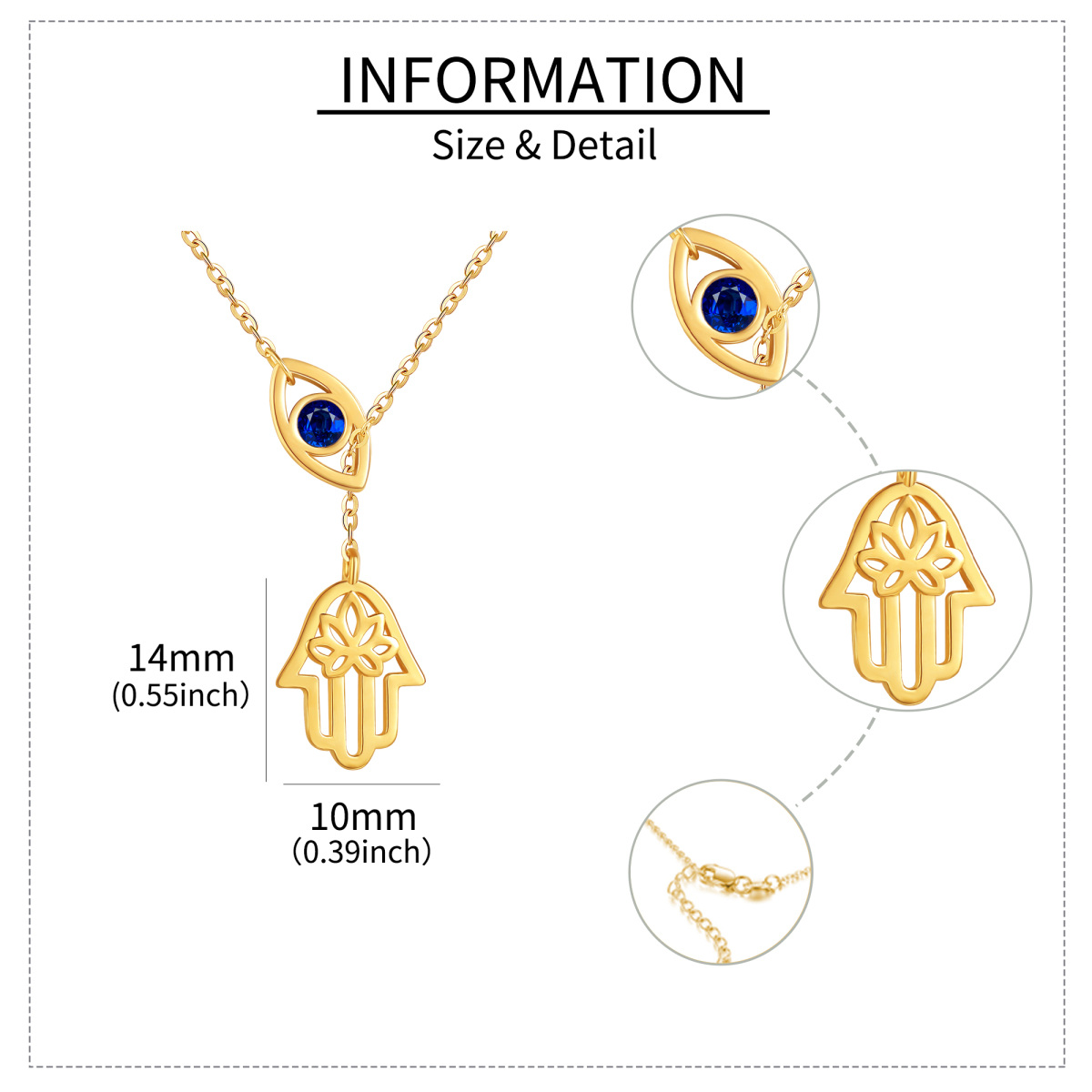 10K Gold Crystal Evil Eye Adjustable Y Necklace-5