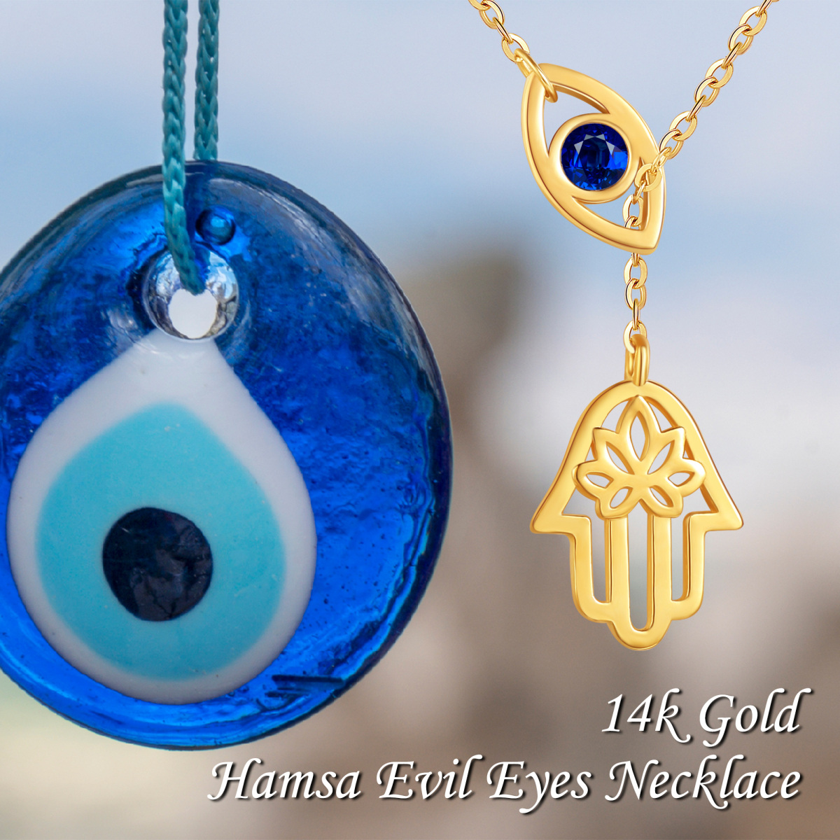 10K Gold Crystal Evil Eye Adjustable Y Necklace-6