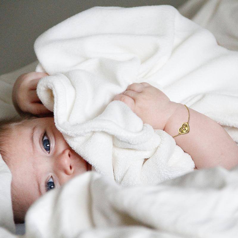 10K Gold Crystal Footprints & Heart Charm Bracelet-2