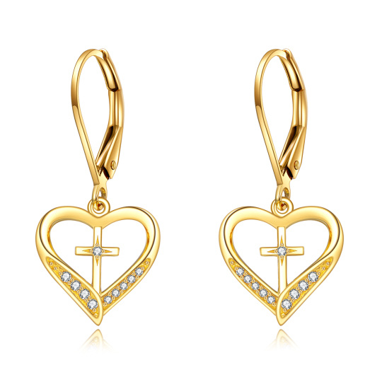 10K Gold Crystal Heart Drop Earrings