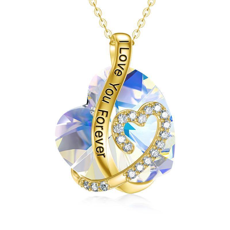 10K Gold Crystal Heart Pendant Necklace-1