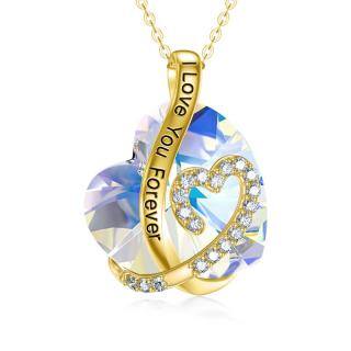 10K Gold Crystal Heart Pendant Necklace-47