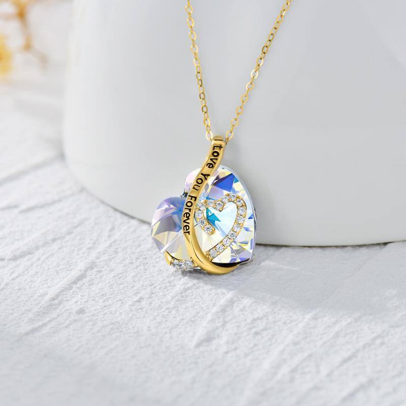 10K Gold Crystal Heart Pendant Necklace-3