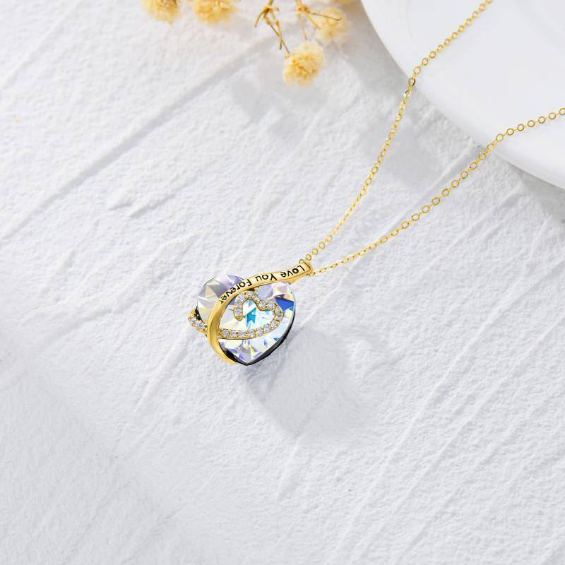 14K Gold Crystal Heart Pendant Necklace-4