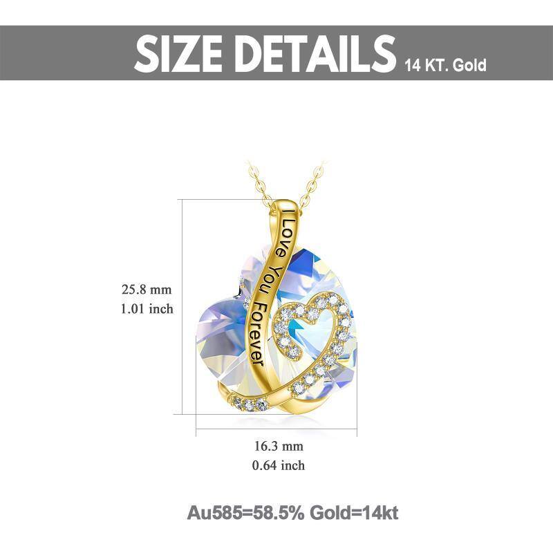 14K Gold Crystal Heart Pendant Necklace-5