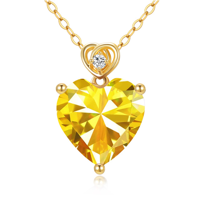 14K Gold Crystal Heart Pendant Necklace-1