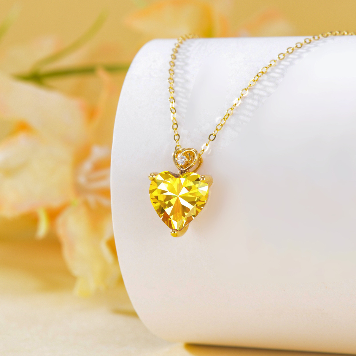 14K Gold Crystal Heart Pendant Necklace-4