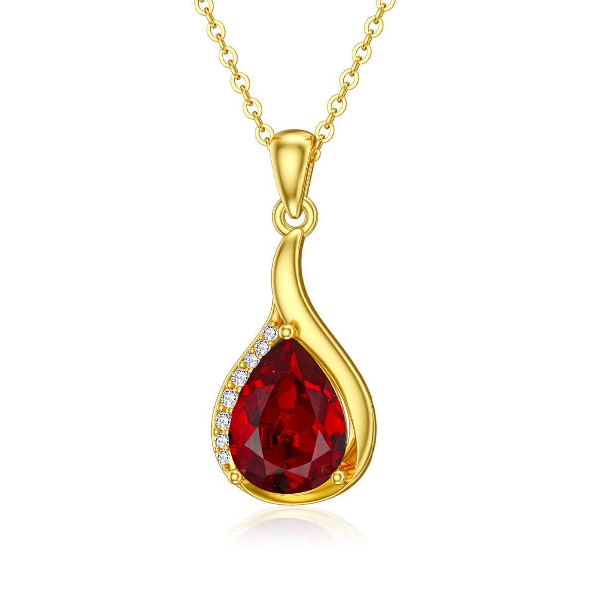 10K Gold Crystal & Lab Created Diamond Drop Shape Pendant Necklace-1