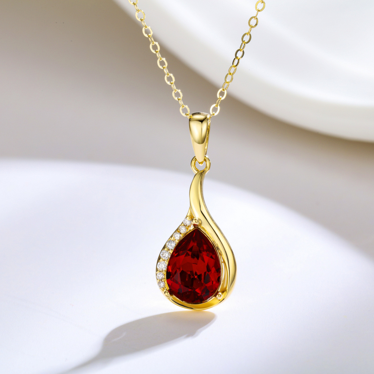 14K Gold Crystal & Lab Created Diamond Drop Shape Pendant Necklace-3