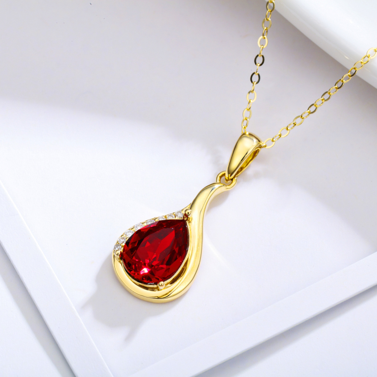 10K Gold Crystal & Lab Created Diamond Drop Shape Pendant Necklace-4