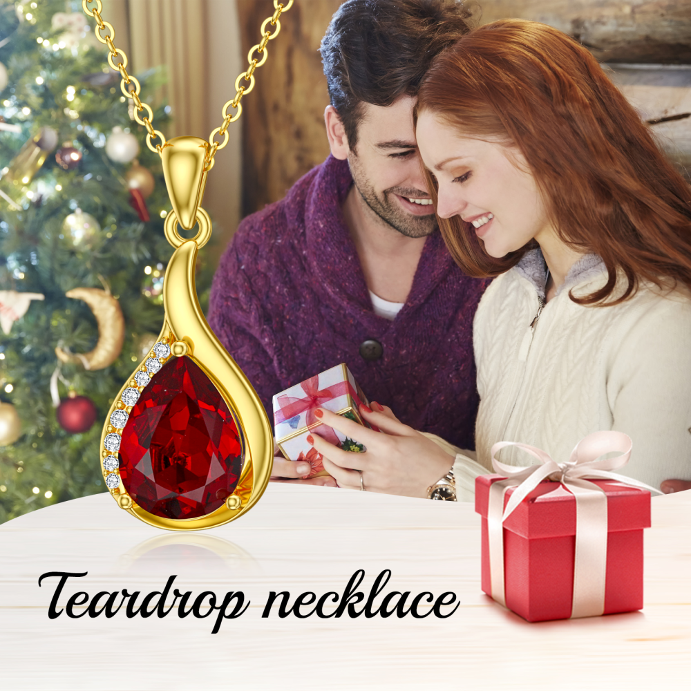 10K Gold Crystal & Lab Created Diamond Drop Shape Pendant Necklace-6
