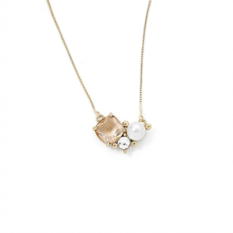 14K-Gold-Kristall- & Labor-Diamant- & Perlenanhänger-Halskette-1