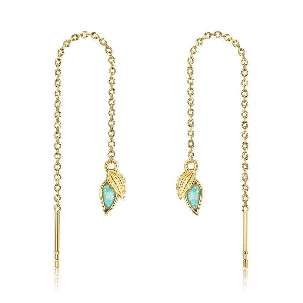 10K Gold Crystal Leaves Drop Earrings-1